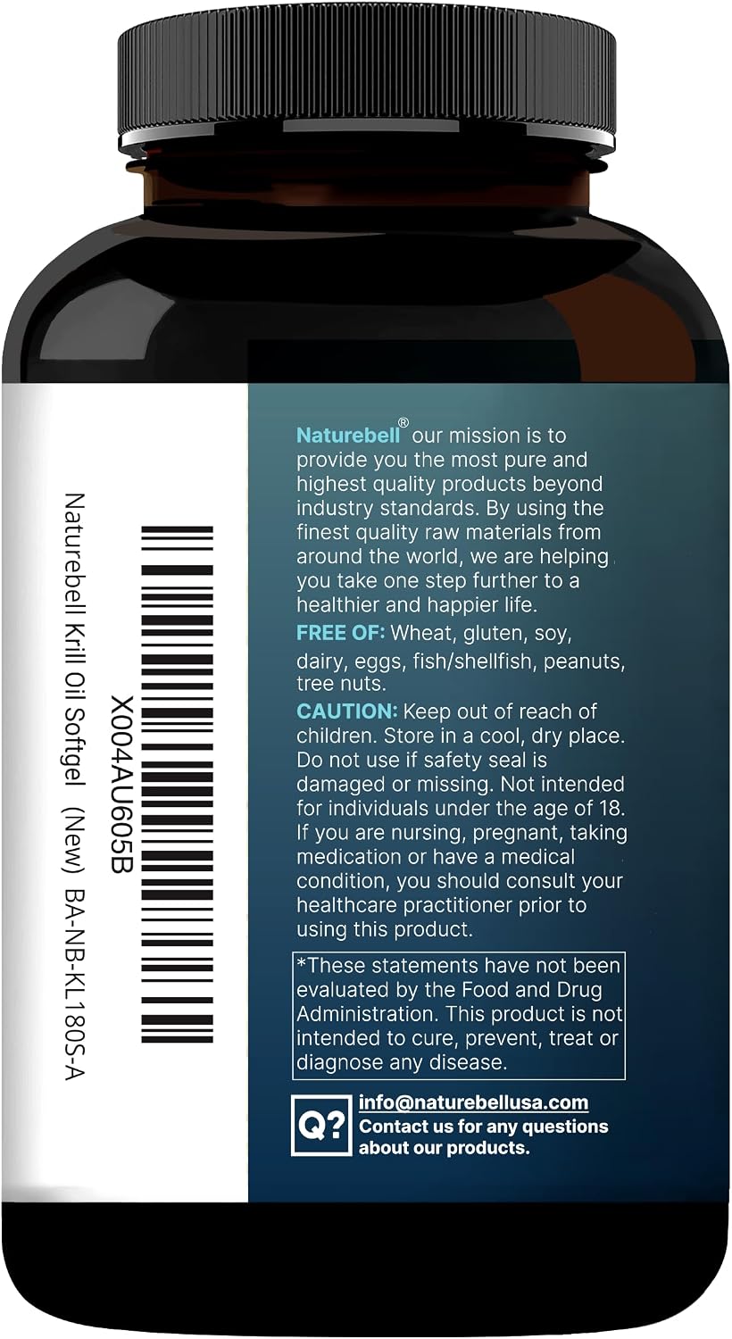 NatureBell Antarctic Krill Oil 2000mg Supplement, 240 Softgels, 3X Strength Natural Source of Omega-3s, EPA 240mg + DHA 160mg + Astaxanthin 800mcg – No Fishy Aftertaste – Mercury Free & Non-GMO