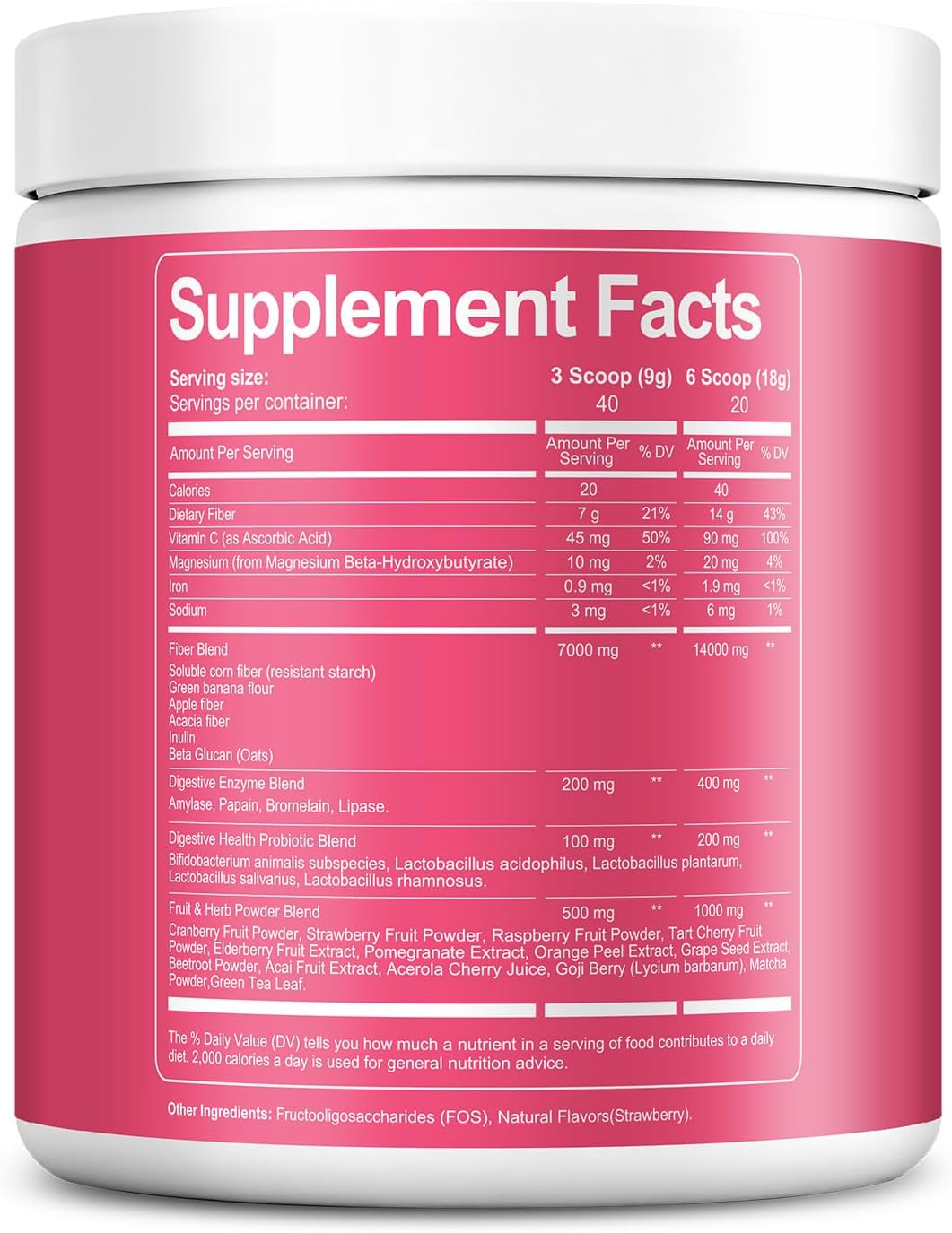 Migcopat Superfood Fiber Powder with Probiotics, Prebiotics, Digestive Enzymes, Vitamin C, Inulin, Magnesium, 14G Fiber Supplement for Digestive Support & Skin Health, Strawberry, 40 Serv.