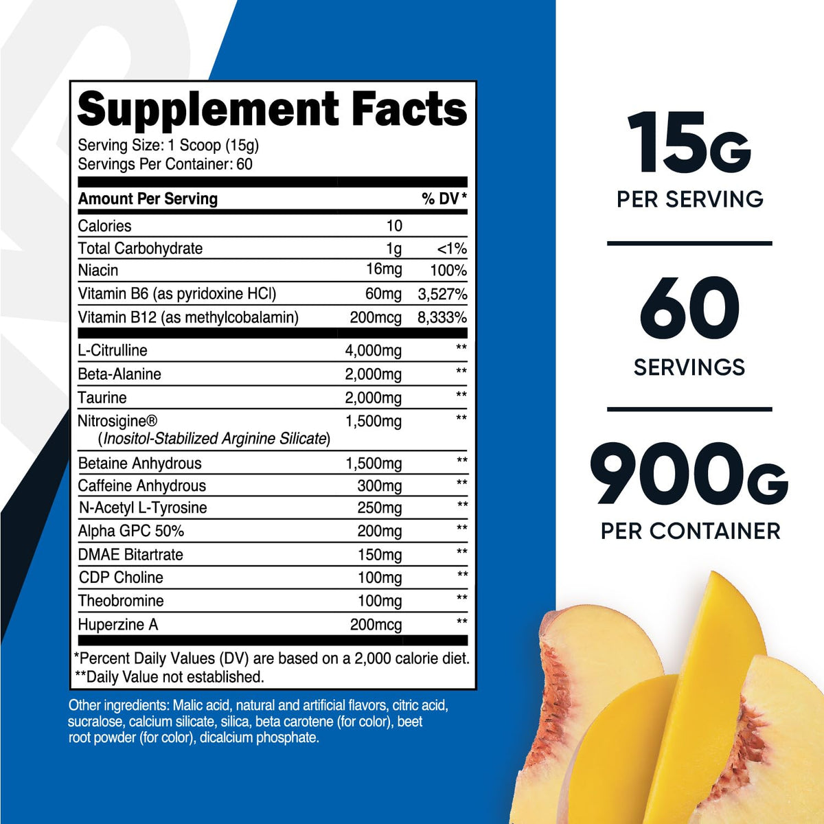 Nutricost Pre-X Xtreme PreWorkout Powder Complex, Peach Mango, 60 Servings, Vegetarian