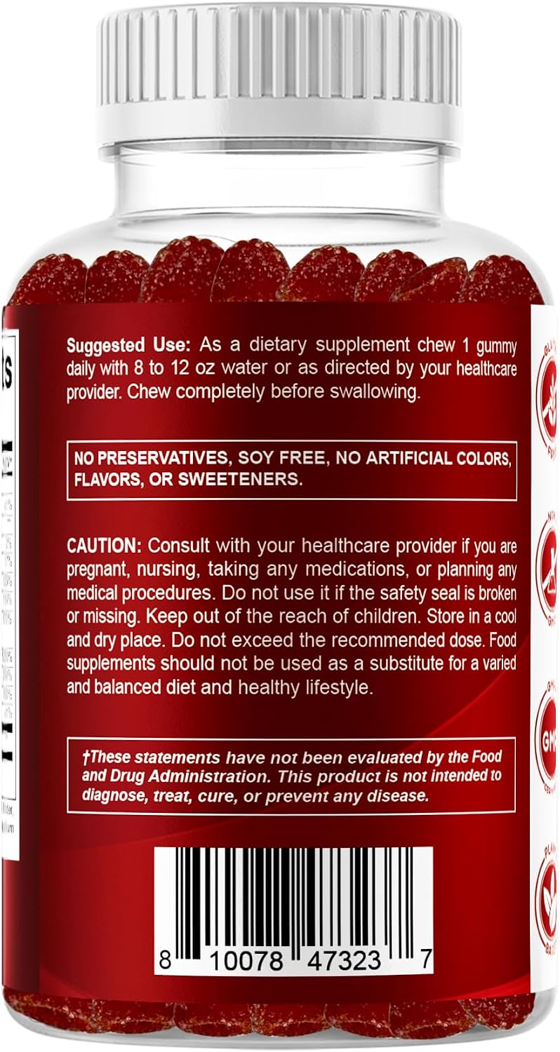 Vitamatic Vitamin B Complex Gummies with Vitamin C & Inositol - Natural Strawberry Flavor - 60 Gummies (1 Bottle)