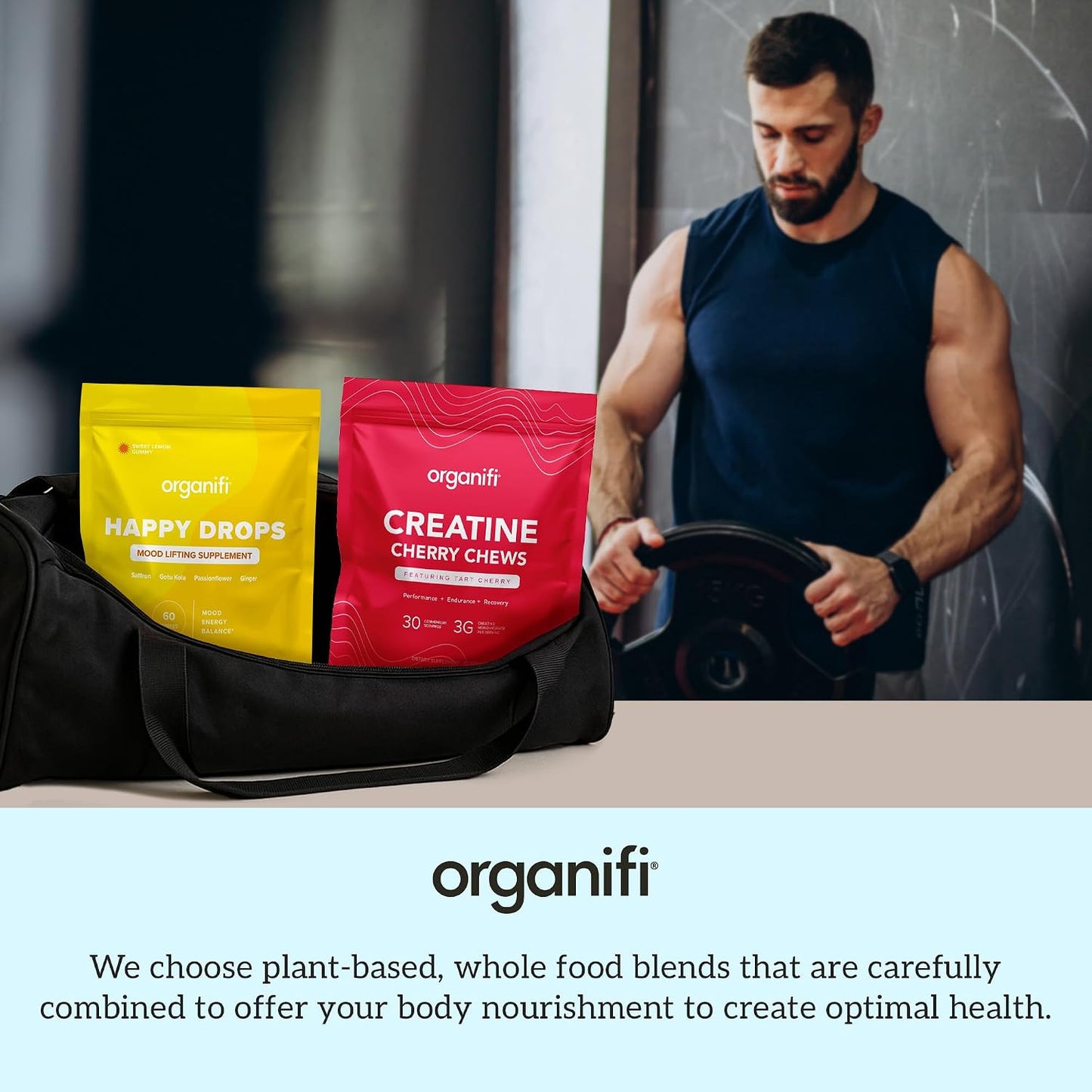 Organifi Strength and Mood Bundle - 30 Servings of Creatine Cherry Chews and Lemon Happy Drops - Delicious Creatine Monohydrate and Calming Saffron Gummies for Men and Women
