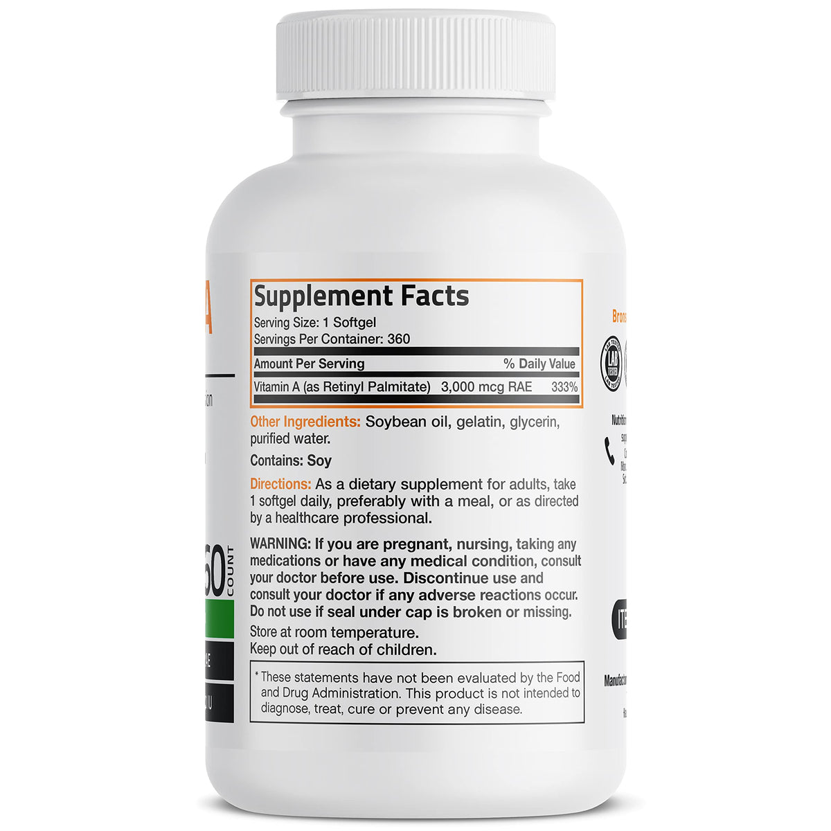 Bronson Vitamin A 10,000 IU Premium Non-GMO Formula Supports Healthy Vision