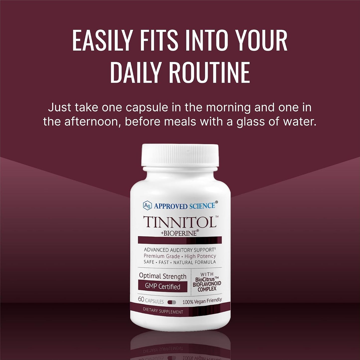 Approved Science Tinnitol - Tinnitus Support Supplement - Ease Ringing in The Ears - Boost Inner Ear Health - 60 Capsules - Made in The USA