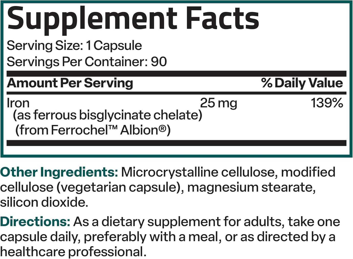 Bronson Iron Bisglycinate 25 mg, 90 Vegetarian Capsules | Gentle on the Stomach, Non-Constipating, Supports Energy & Red Blood Cell Production, Non-GMO, Gluten-Free & Soy-Free