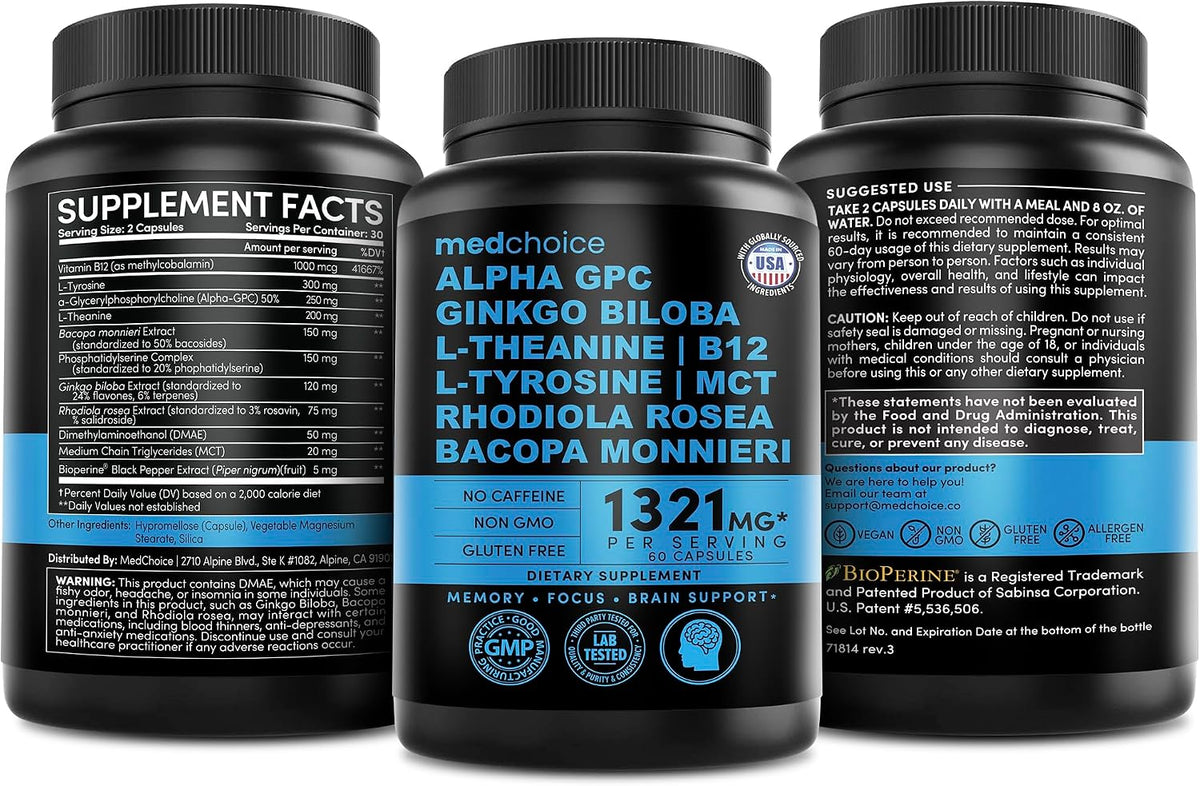 MEDCHOICE 11-in-1 Nootropic Brain Supplement, Non-Caffeinated, 60ct
