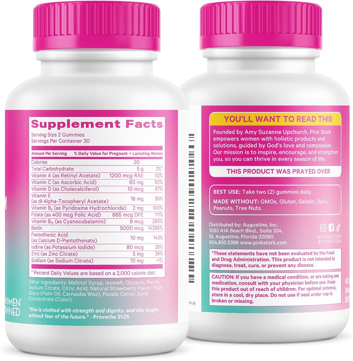 Pink Stork Postpartum Hair Loss Gummies, 60 Count | Biotin, Pantothenic Acid, Vitamin E, B6, B12, Breastfeeding-Friendly, Hair Growth + Regrowth Support