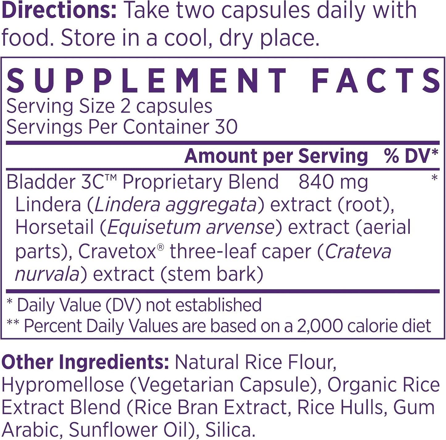 NAOMI Bladder Control Supplement for Women & Men, Bladder 3C™ with Lindera, Horsetail & Three-Leaf Caper, Clinically Shown to Reduce Urinary Frequency & Urgency, 2 Capsules Daily, 60 Capsules