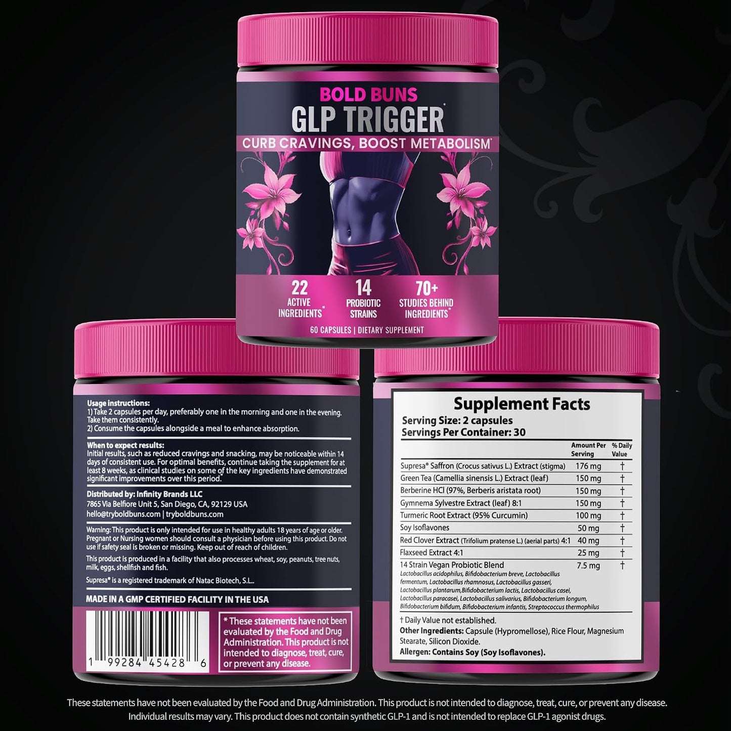 GLP Trigger for Women – Appetite & Craving Support Supplement – 22 Active Ingredients & 14 Probiotic Strains - with Supresa®, Berberine, Green Tea, Estrogen Support(60 Vegan Capsules)