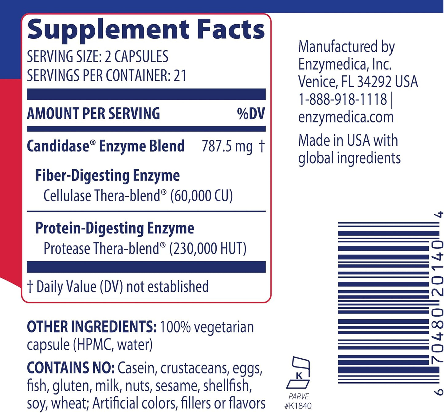Enzymedica Candidase, Enzymes for Gentle Cleansing Support for Men & Women, Blended for Gut & Microbiome Health with Cellulase and Protease, 42 Count