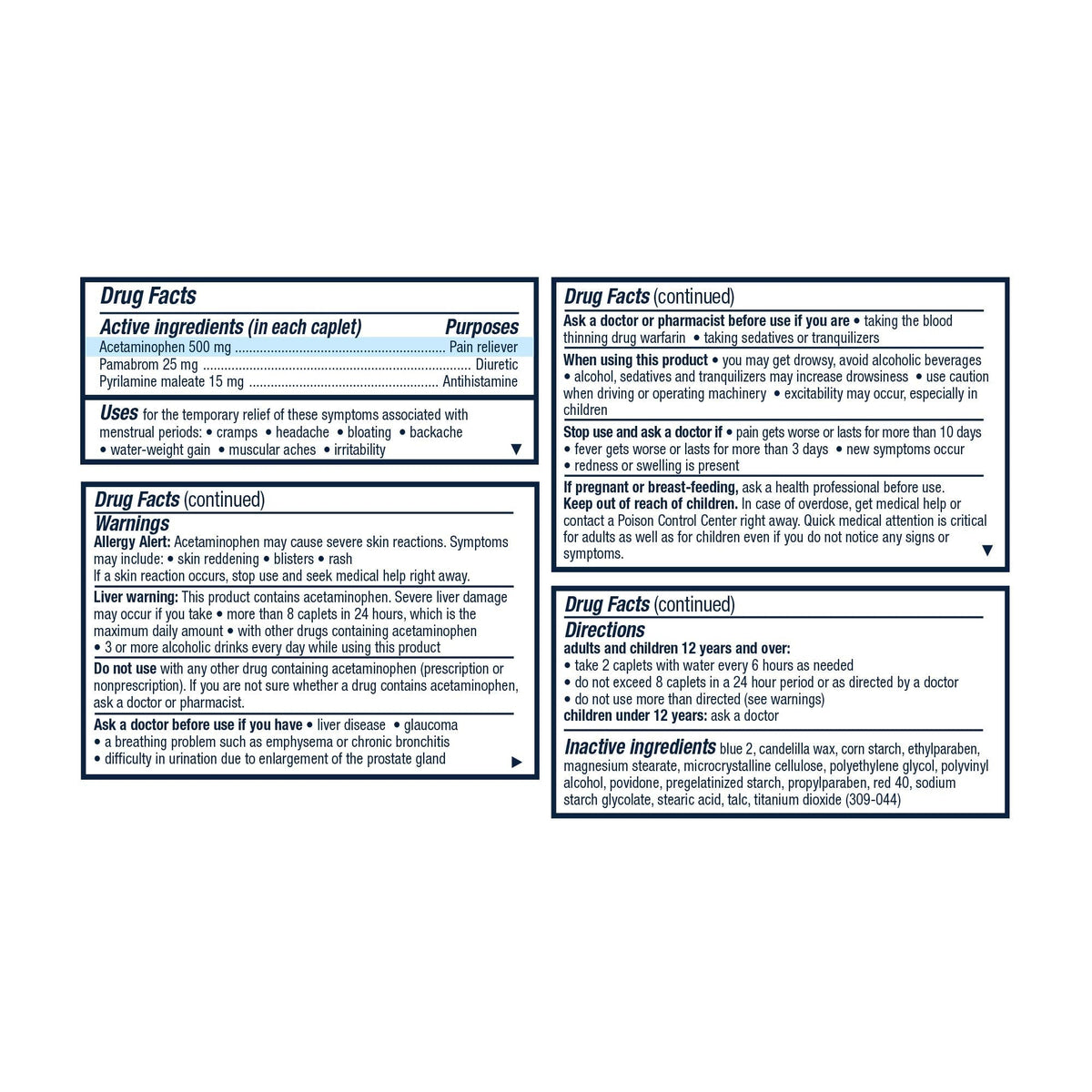 Pamprin Multi-Symptom Formula, with Acetaminophen, Menstrual Period Symptoms Relief Including Cramps
