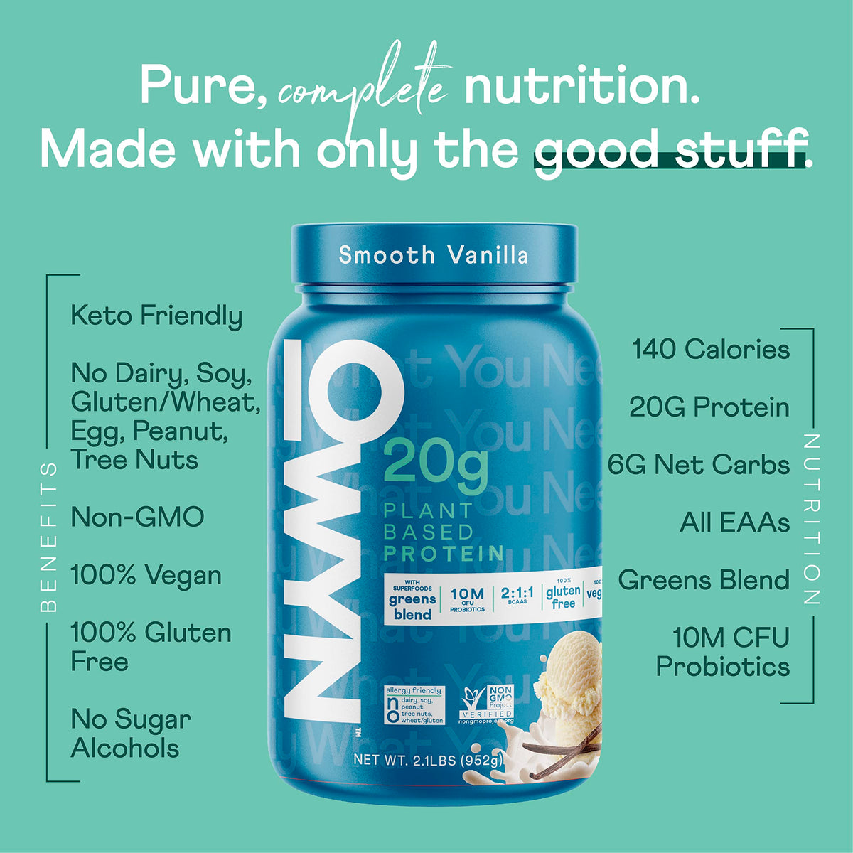 OWYN Only What You Need Plant Based Protein Powder with 20g Protein, Probiotics
