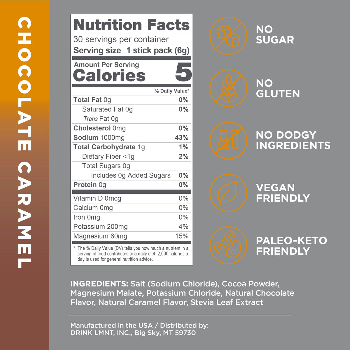 LMNT Hot Chocolate and Coffee Mixer - Chocolate Caramel Salt Electrolytes | No Sugar