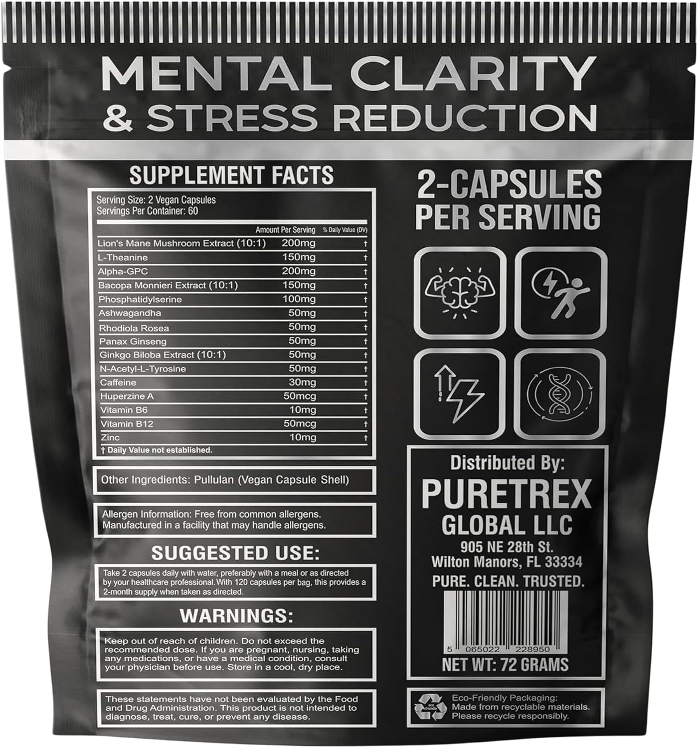 Neuro Boost Nootropic Capsules - Lions Mane, Bacopa, Alpha GPC, L-Theanine, Ashwagandha, Ginkgo Biloba Supplement for Mental Clarity, Focus, 120 Vegan Caps, Made in UK