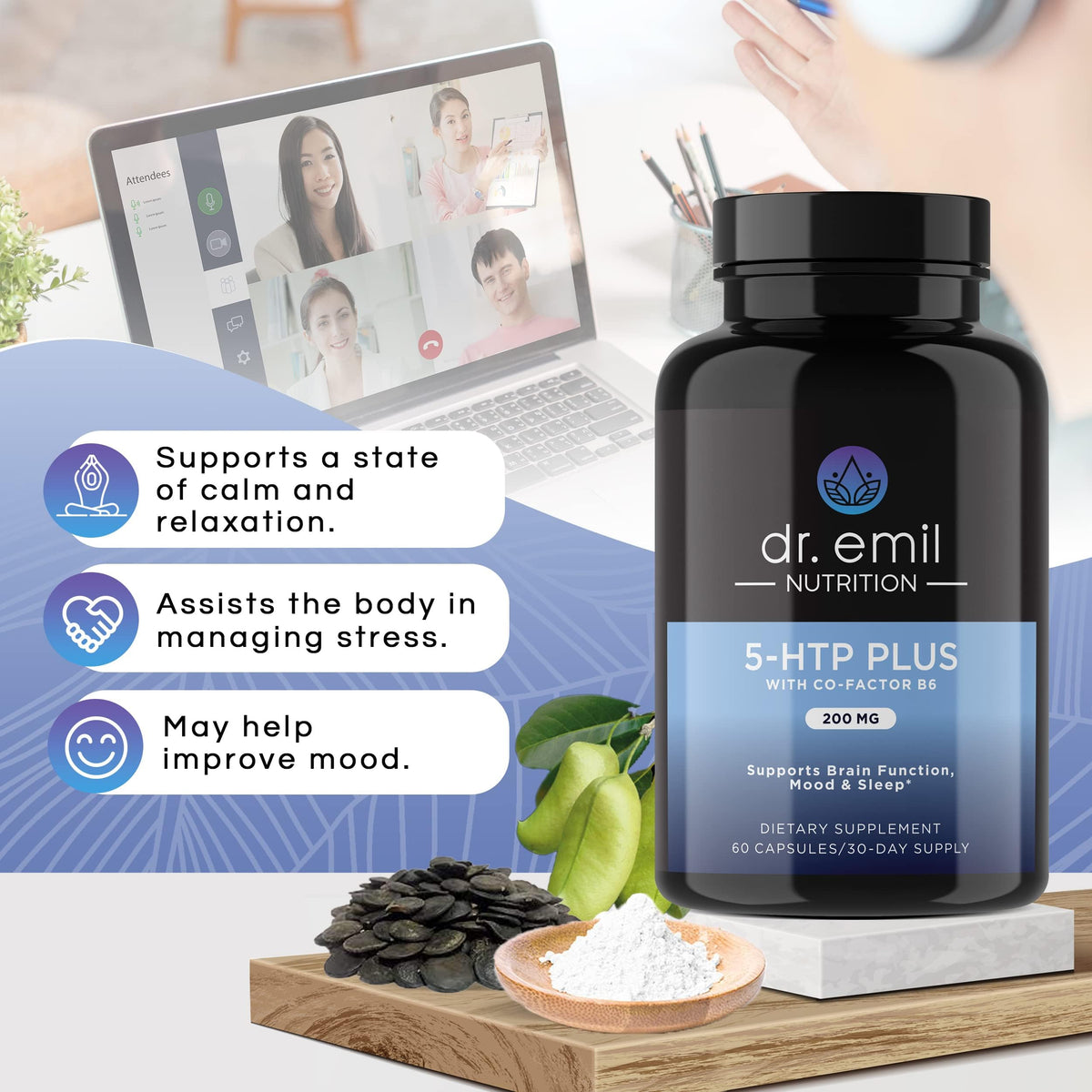 DR EMIL NUTRITION 200 MG 5-HTP Plus with SAM-e to Maintain Normal Healthy Sleep