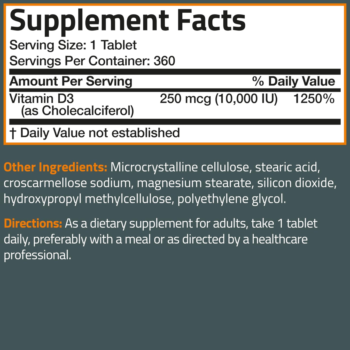 Bronson Vitamin D3 10,000iu (250mcg) Healthy Muscle Function and Immune Support, Non-GMO, 360 Tablets