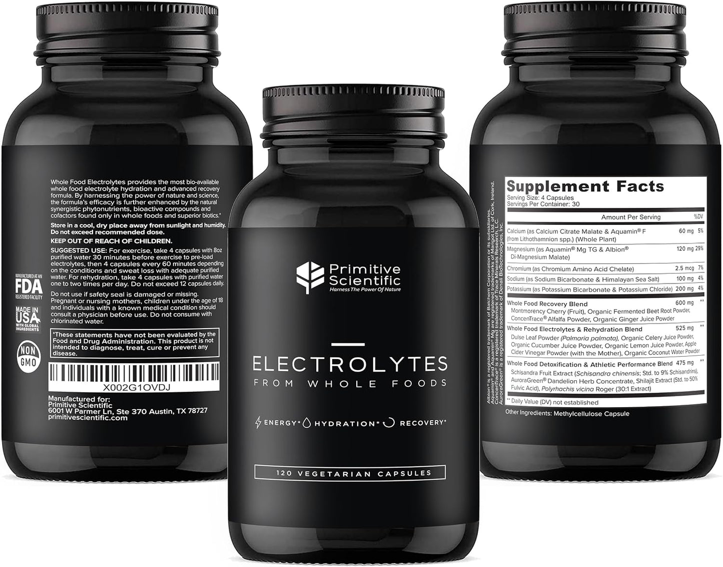 Whole Food Electrolyte Capsules - Advanced Hydration Supplement with Magnesium, Potassium & Calcium - Alternatives to Electrolyte Tablets for Supporting Muscles, Energy, & Rejuvenation (120 Count)