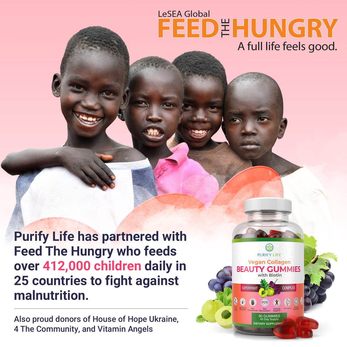 Purify Life Vegan Collagen Gummies with Biotin Vitamins for Hair Skin and Nails Health,