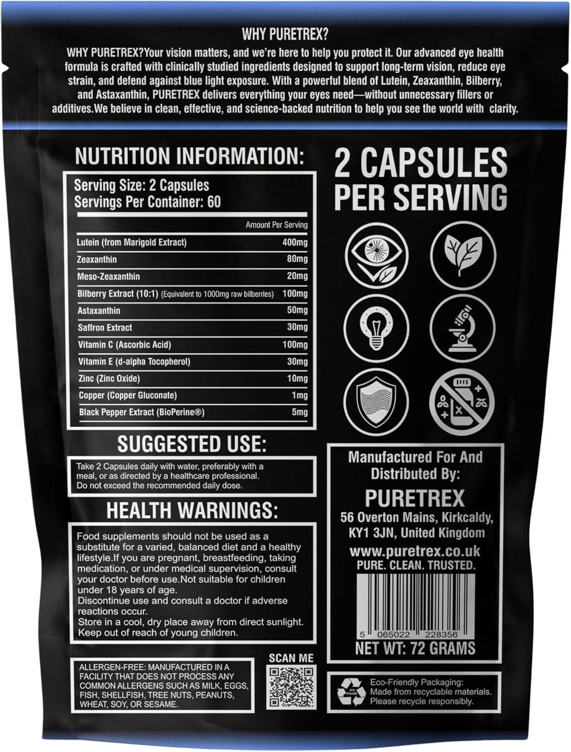 EyeShield 360 Eye Supplements for Adults Over 50, 120 Vegan Capsules with Lutein Zeaxanthin Astaxanthin Bilberry Saffron, Vision Supplement, Eye Support Formula with BioPerine, Made in UK