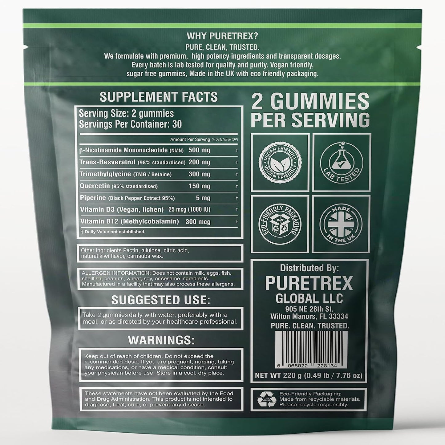 NMN Gummies 500mg with Trans-Resveratrol 200mg, Quercetin, TMG, Vitamin D3 B12, 1480mg NAD+ Supplement, Cellular Energy, Longevity & Healthy Aging Support, Vegan, 60 Kiwi Gummy Bears