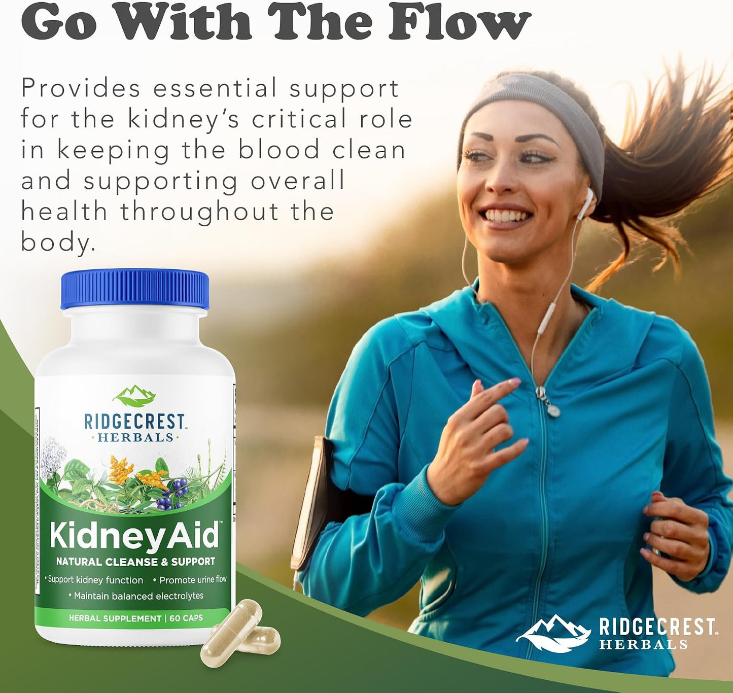 RidgeCrest Herbals KidneyAid Kidney and Urinary Tract Support 60 Ct | 30 Servings, Hydrangea, Horsetail, Trace Minerals, Natural Herbal Blend, Vegan Capsules, Daily Health Formula