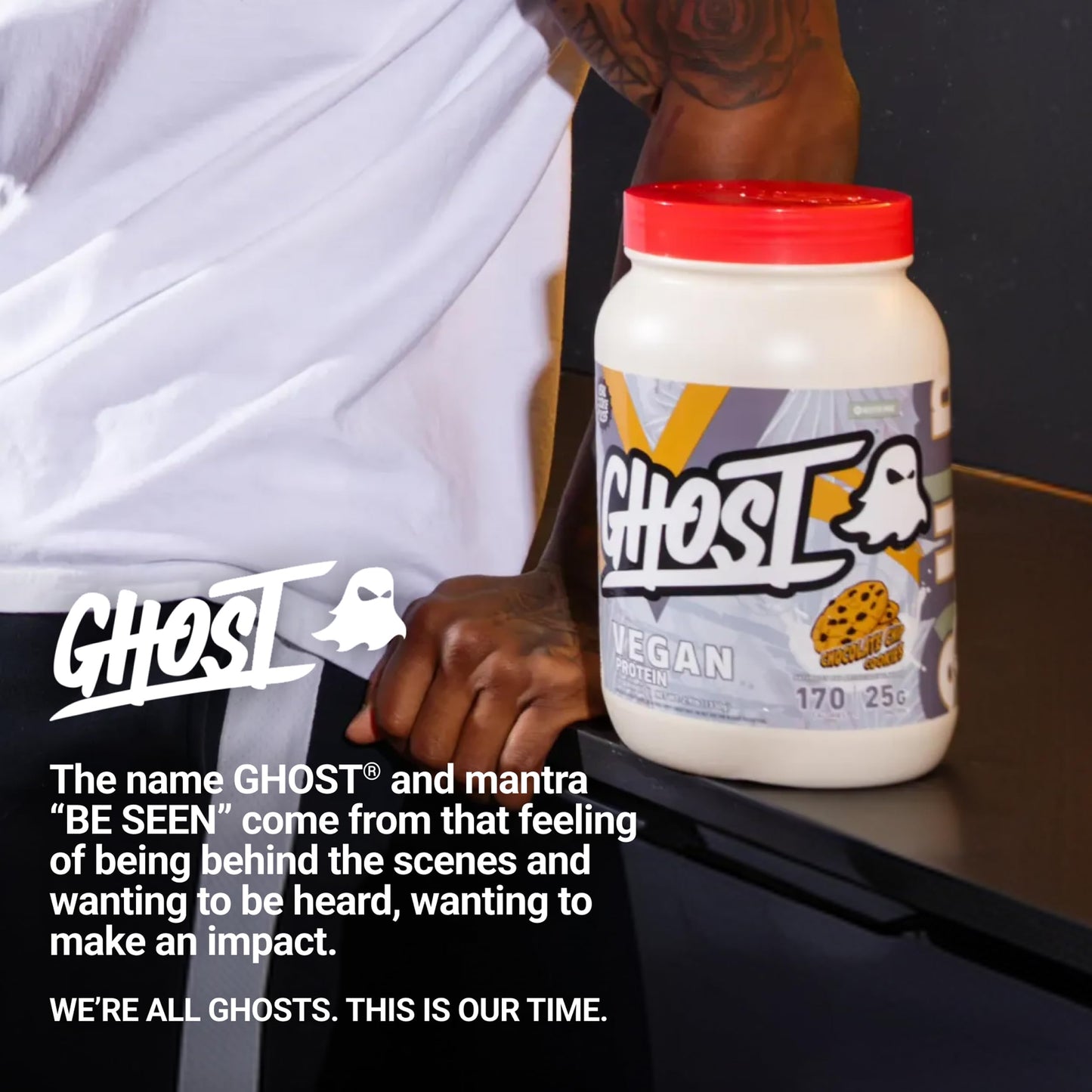 GHOST Vegan Protein Powder, Chocolate Chip Cookies – 2.9LB Tub, 25G of Protein - Plant-Based Pea & Organic Pumpkin Blend Protein with Fiber & Iron - Flavored Post Workout Shakes - Soy, Gluten Free