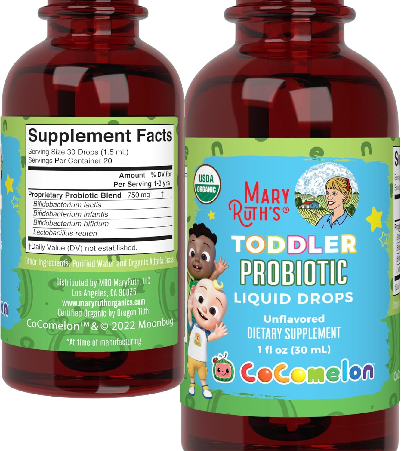 MaryRuth's Organic Toddler Probiotic Liquid Drops | Kids Probiotics for Ages 1-3 | 5 Probiotic Strains | 150 Million CFU Per Serving | USDA Organic | Sugar Free | Vegan | Gluten Free | 1 Fl O
