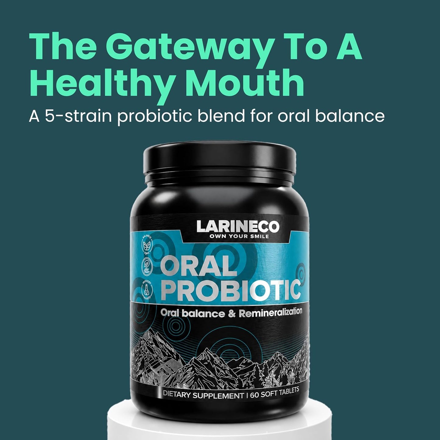 Larine co Remineralizing Oral Probiotic Pills – Dissolvable Oral Probiotic Tablets for Fresh Breath & Daily Oral Care Support – Slow Dissolving Oral Probiotic Formula – 5 Probiotic Strains