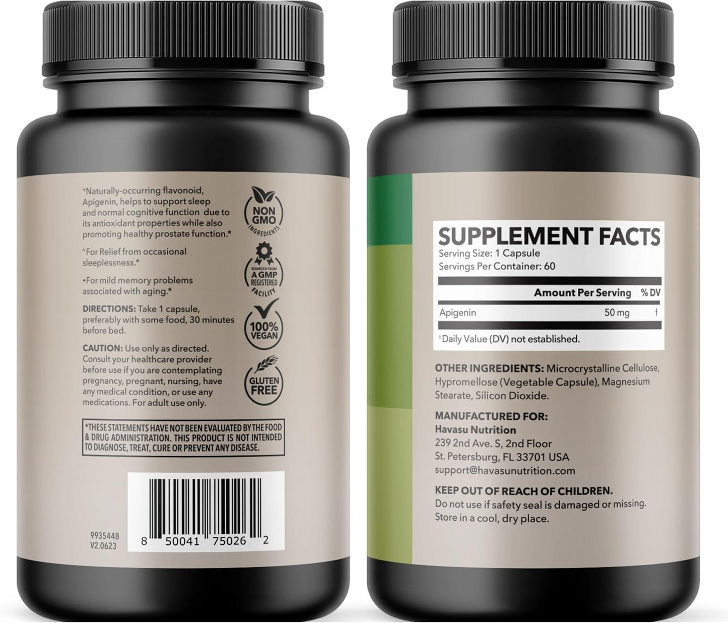 Apigenin Capsules 50mg, 60 Count, Sleep & Cognitive Support Supplement | Melatonin-Free Sleep Support, Chamomile Flavonoid for Relaxation & Cognitive Function, Vegan, Non-GMO, 2-Month Supply