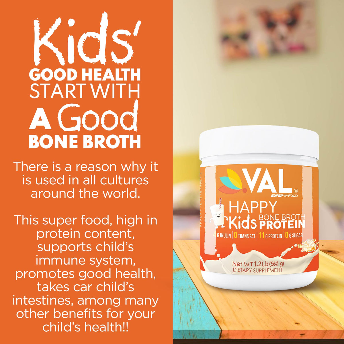 VAL Happy Kids Chicken Bone Broth Protein Powder - Natural Growth & Immune Support