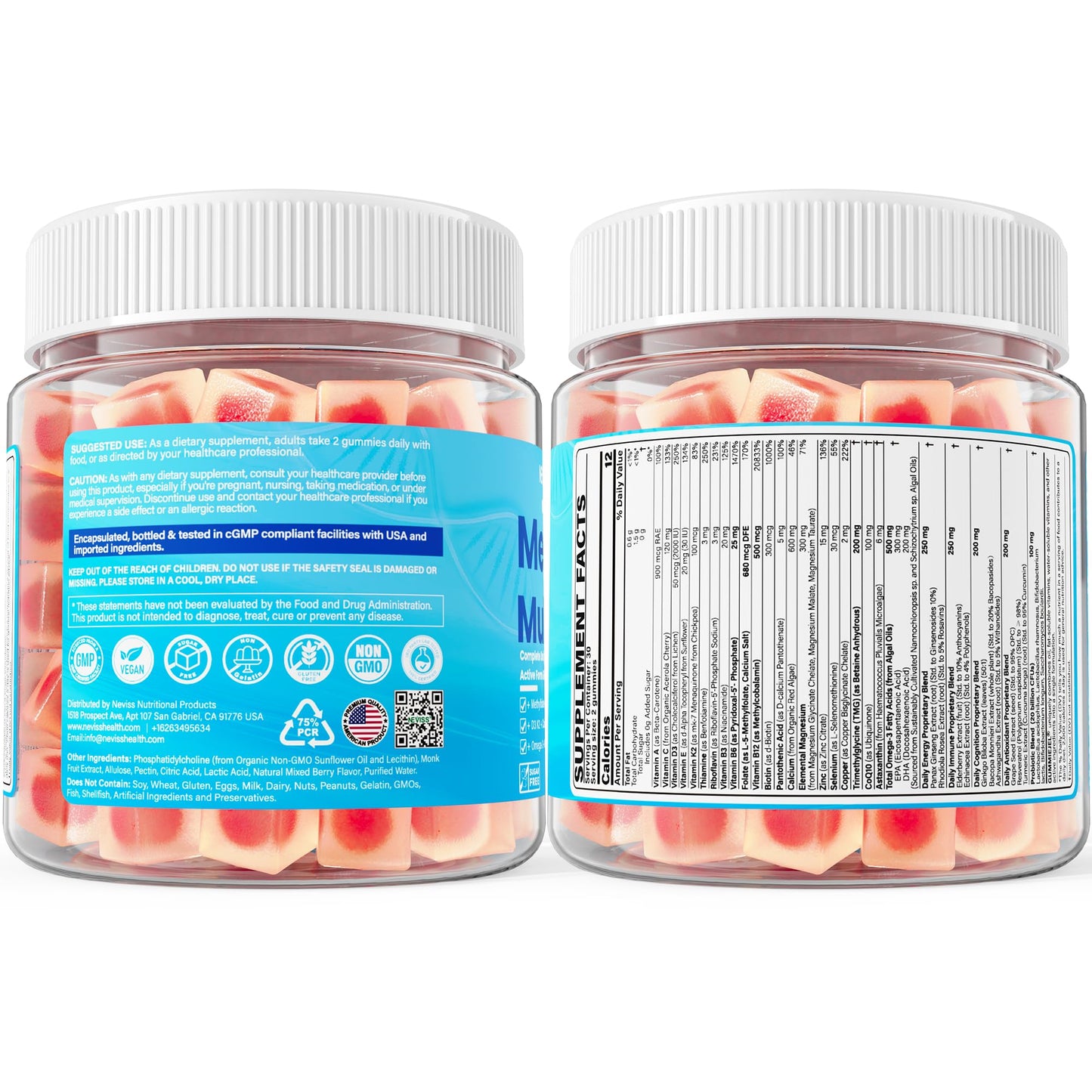 Methylated Multivitamin for Women & Men Gummies w/ Omega-3, Calcium, D3 K2, Methylfolate & B12, TMG, Daily Vitamins, Mag, CoQ10, Probiotic for 18 30 40 50 60 70+, Overall Health - Vegan, Sugar Free
