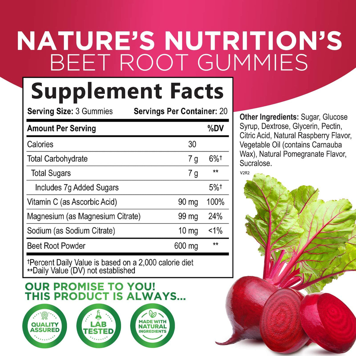 Nature's Nutrition Beet Gummies with Beetroot - Energy & Heart Health Support
