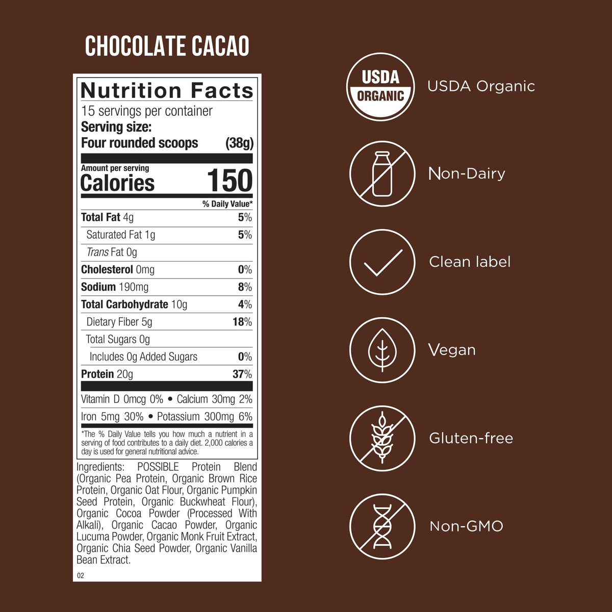 Possible Protein Powder Chocolate Cacao - 20g of Vegan, Plant-Based Protein Mix