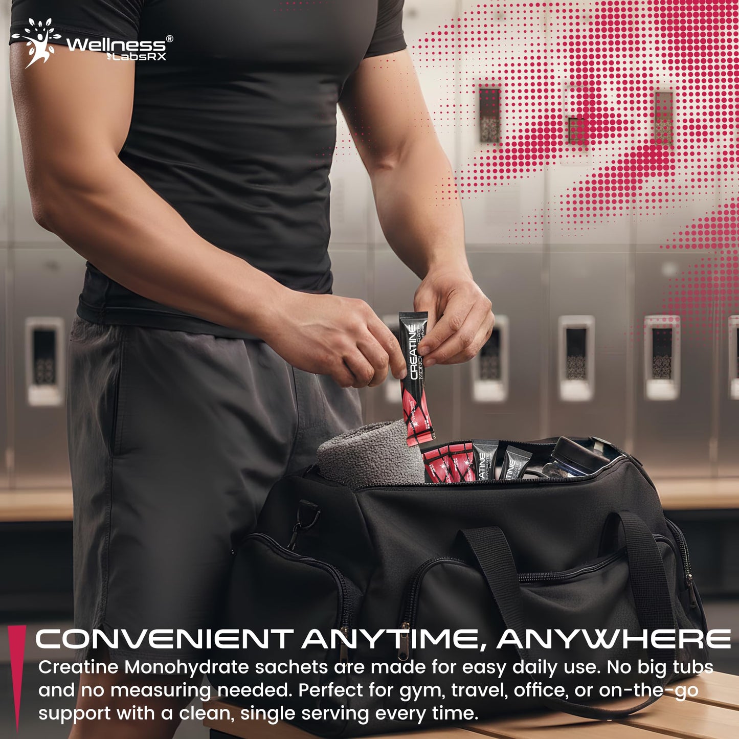 WELLNESS LABSRX Creatine Monohydrate Powder Sachets 300g – Fruit Punch Flavor Micronized Creatine Powder Supplement, Creatine for Women and Men, Supports Strength, Energy, Performance - 60 Servings