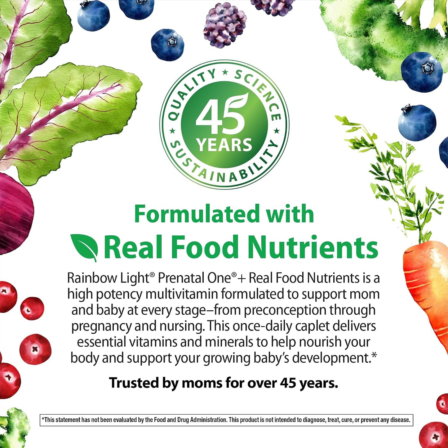 Rainbow Light Prenatal Multivitamin One + for Women with Probiotics | 150 Caplets | Essential Nutrition for Mom & Baby | with Vitamins C & D, Folate, Choline, Iron and More