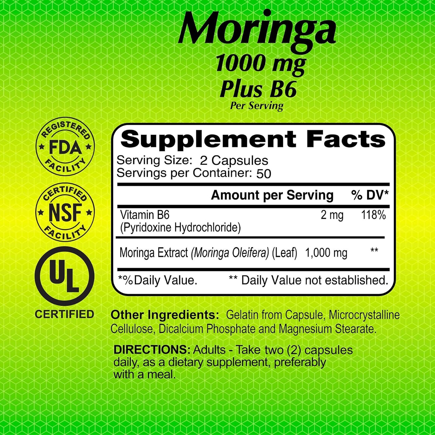 ALFA VITAMINS Moringa with Vitamin B6 Nutrient-Rich Superfood Supplement with Antioxidants & Essential B Vitamins – 100 Capsules (2-Pack)
