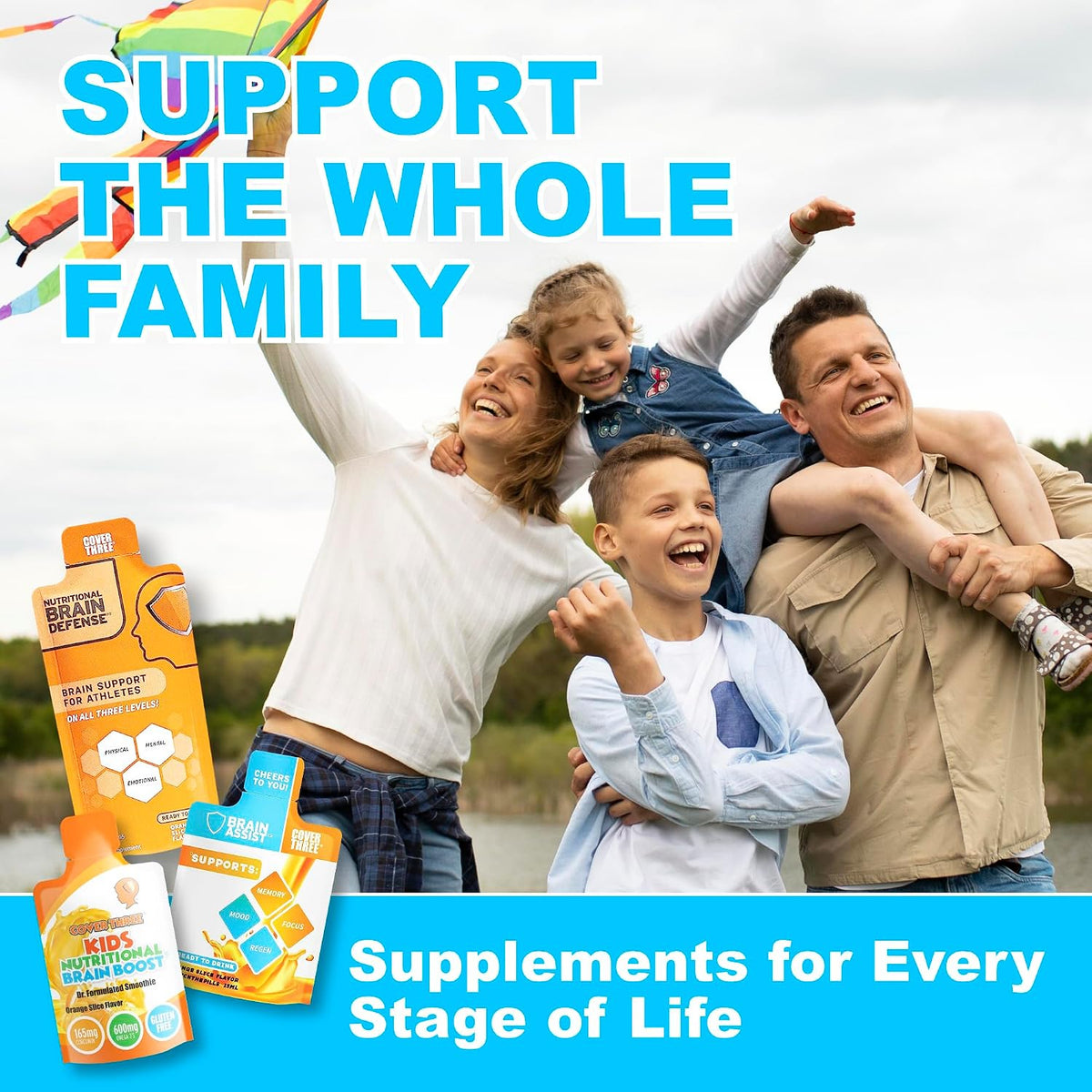 Cover Three Brain Assist Brain Supplement, Nutritional Focus Supplement with Curcumin, Uridine, Orange Slice Liquid Brain Support Formula, High Performance Memory Supplements