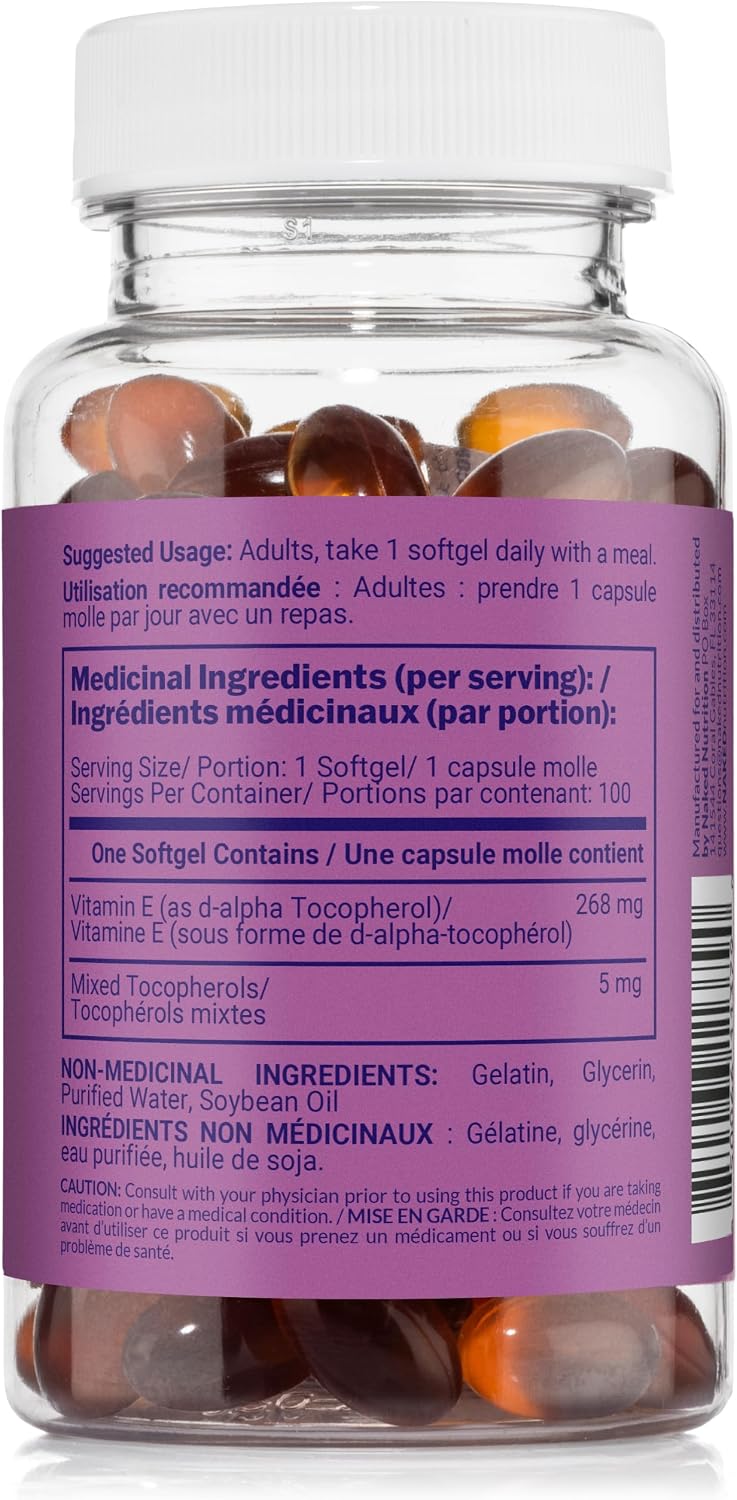 Naked Vitamin E 400 IU – Natural Vitamin E Supplement with Mixed Tocopherols for Antioxidant Support and Skin Health – 100 Softgels