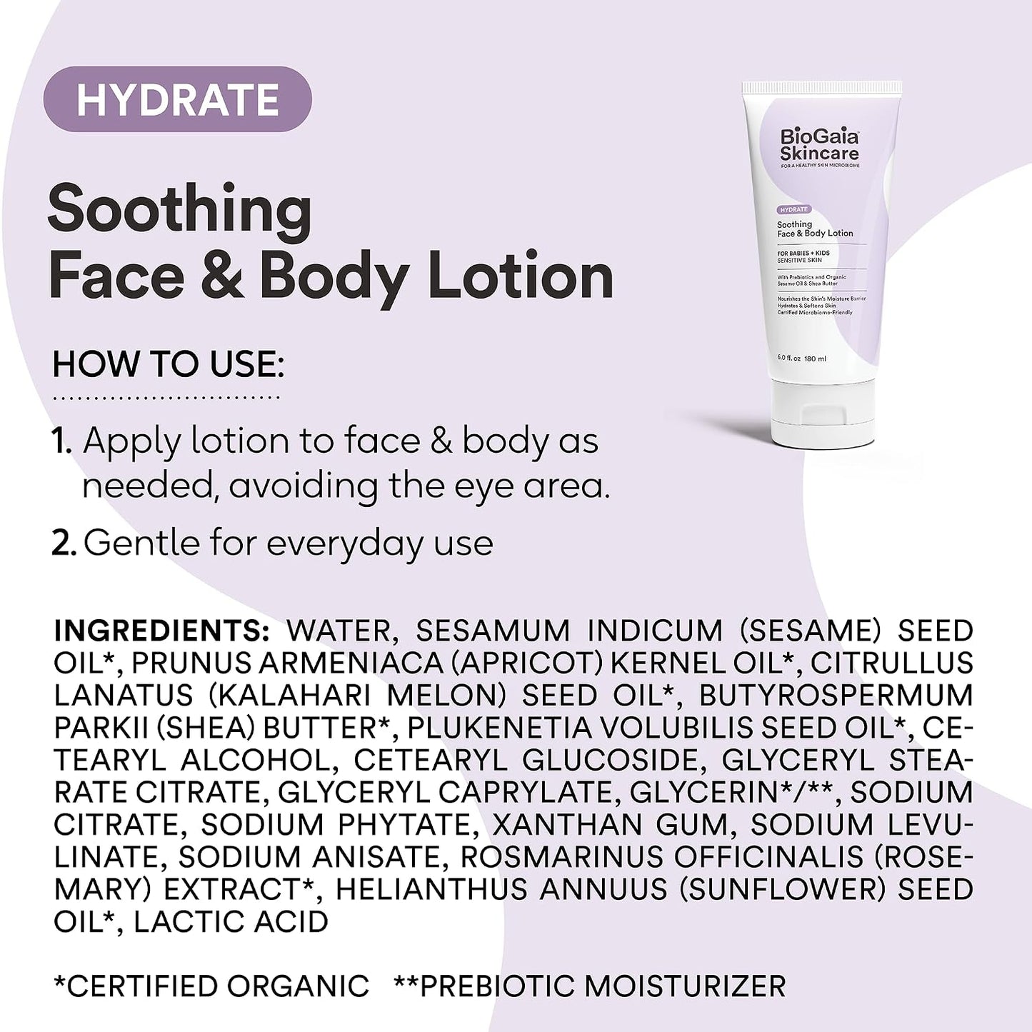 BioGaia Soothing Face & Body Lotion | Scandinavian Babies & Kids Skincare | Certified Microbiome-Friendly | Organic Oils & Omega Fatty Acids