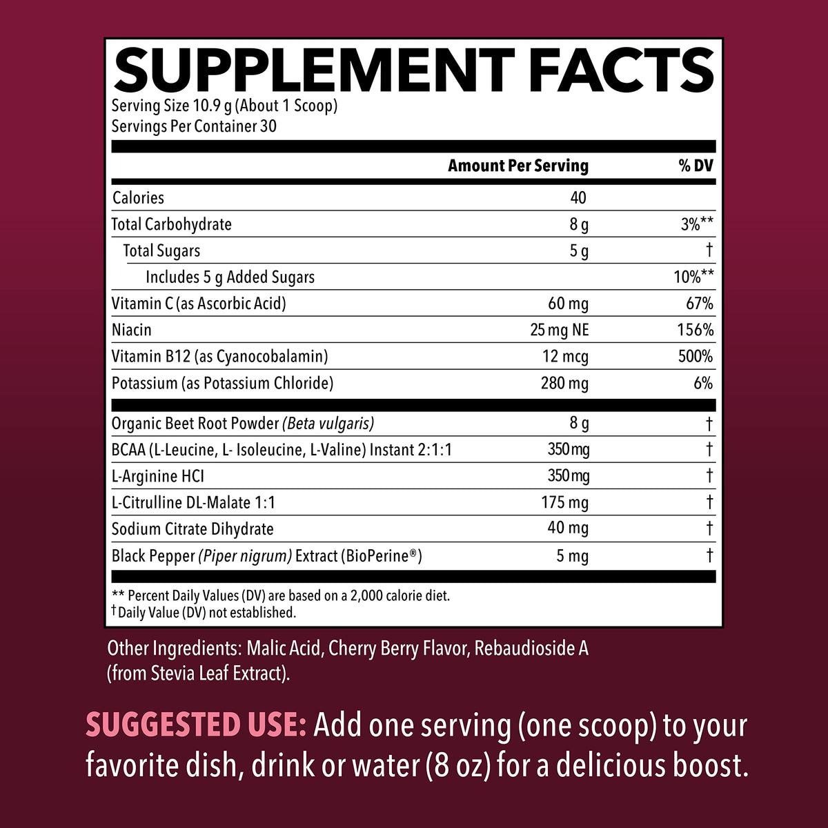 Organic Beet Root Powder with BCAA and L-Arginine for Energy and Stamina Support