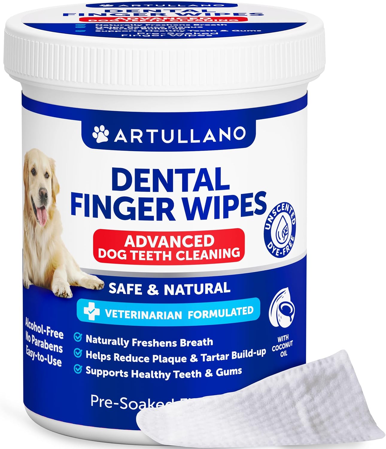 Artullano Dog Dental Finger Wipes - Gentle Cleaning & Gum Care Pet Wipes - Dog Care for Canines