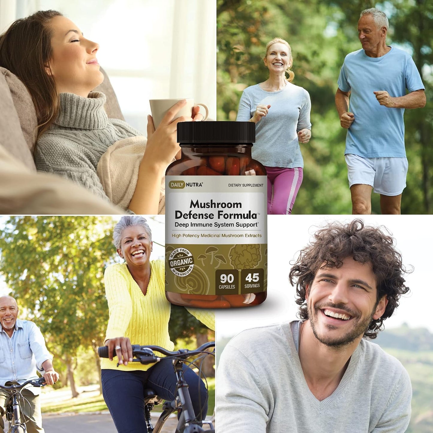 DailyNutra Mushroom Defense Formula - Immune Support Supplement | Organic Mushrooms, Hot Water Extracted - Reishi, Chaga, Maitake, Shiitake & Turkey Tail (90 Capsules)