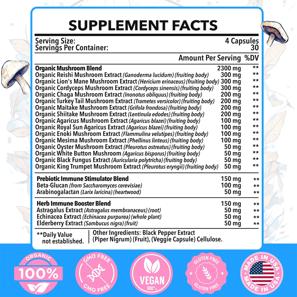 Mushroom Supplement 2600mg, 20-IN-1 Mushroom Complex - Lions Mane, Cordyceps