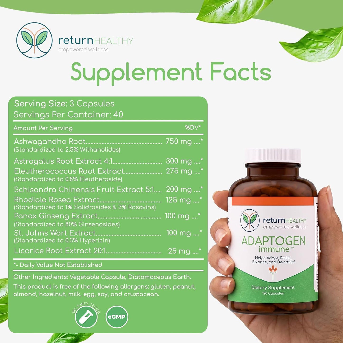 Adaptogen Immune, Adaptogens Supplements, Ashwagandha Supplements with Siberian Ginseng, Astragalus Root, and More - Promotes Healthy Body Functioning - Stress Relief Supplement, 120 Capsules