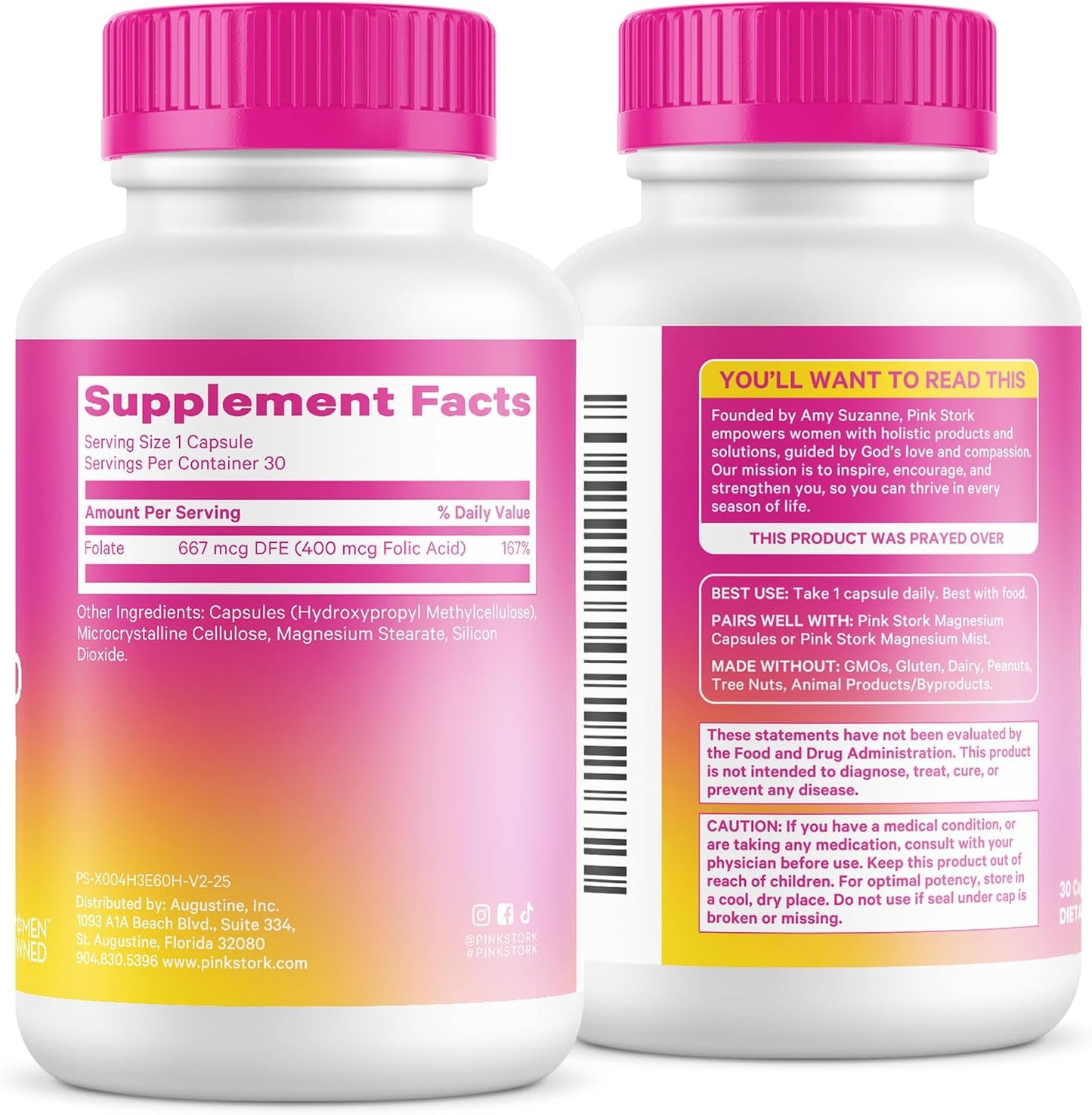 Pink Stork Folic Acid Supplement for Women – 400mcg, 30 Capsules | Daily Vitamin B9, Prenatal & Fertility Support, Supports Red Blood Cell Formation & Energy, Vegetarian