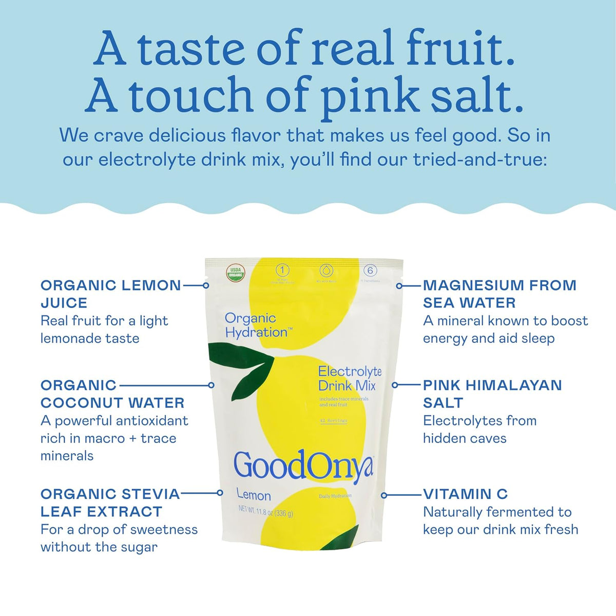 GOODONYA Organic Hydration Electrolyte Powder | 42 Serving Bag + 12 Travel Sticks