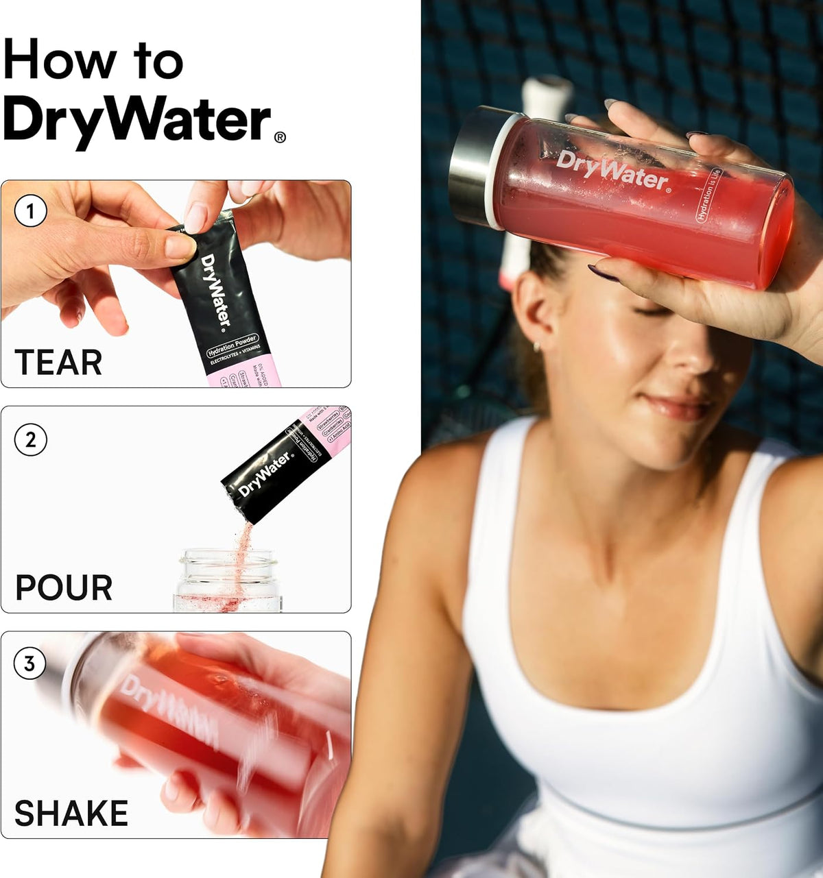 DryWater Electrolytes + Vitamins Hydration Packets, Mixed Berry 12 Pack