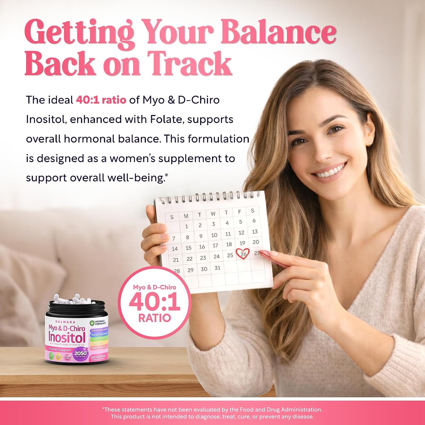 Myo-Inositol & D-Chiro Inositol Supplement for Women 120ct Ideal 40:1 Ratio