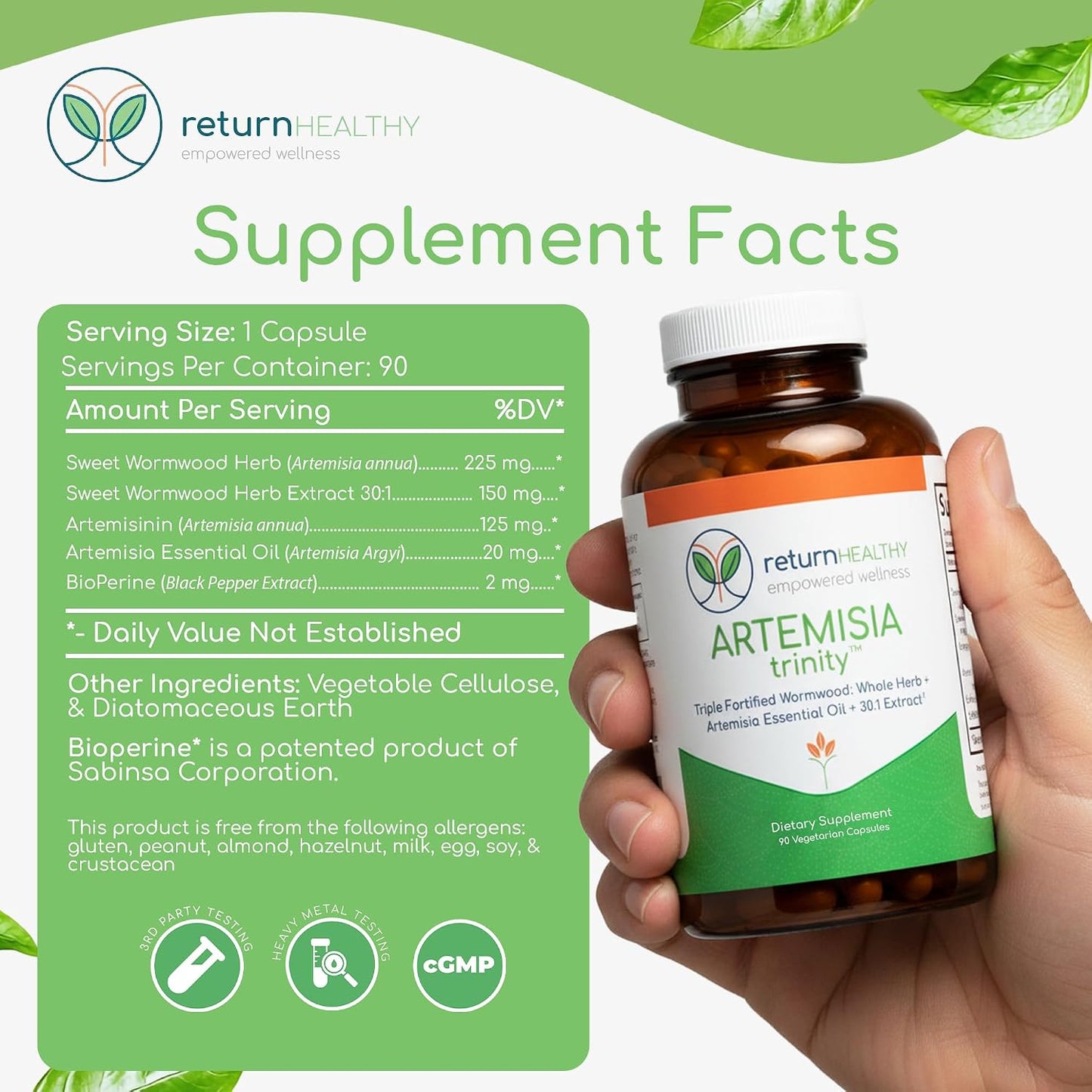 Artemisia Trinity | Cleansing for Adults with Wormwood Herb & Artemisinin 30:1 Extract | Resistance & Digestive Support | Herbal Supplements | Pure, Plant-Based, 90 Caps
