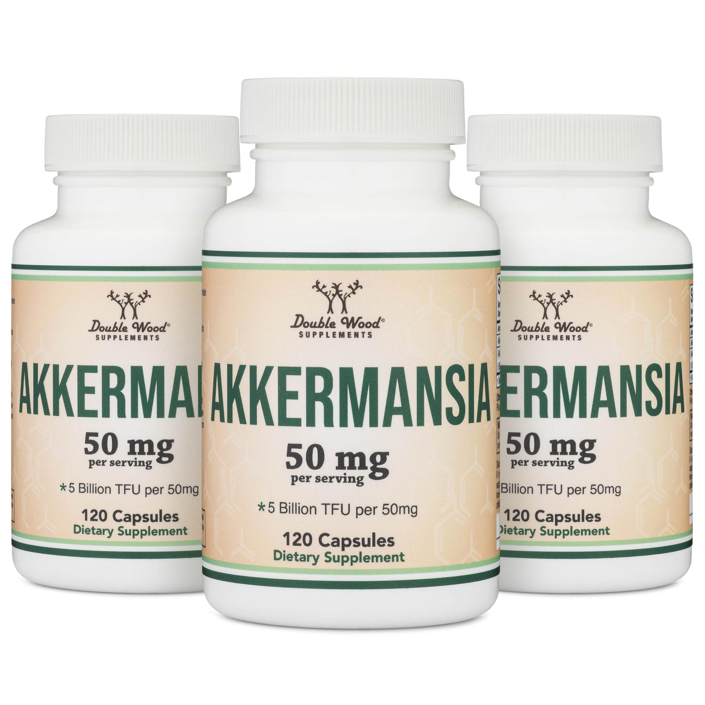Akkermansia Probiotic and Postbiotic (Increases GLP-1 Production) 120 Capsules, 50mg per Serving (Third Party Tested to 5 Billion TFU per Serving, 50 Billion CFU per Gram) by Double Wood