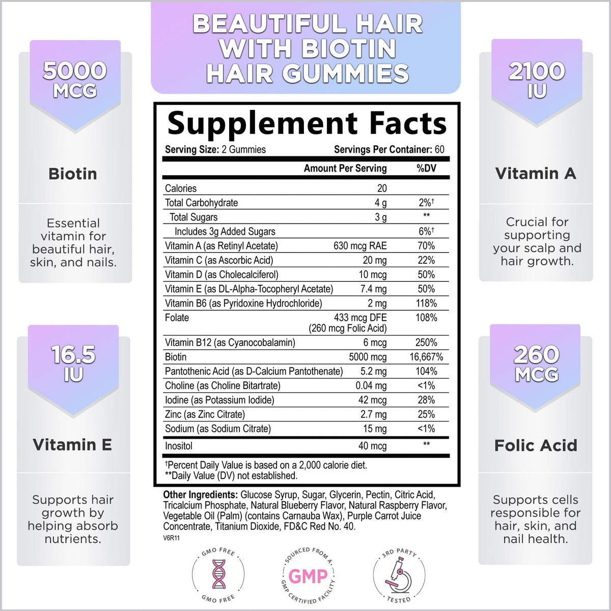 Hello Lovely! Hair Vitamins Gummies with Biotin 5000 mcg Vitamin E & C Support Hair